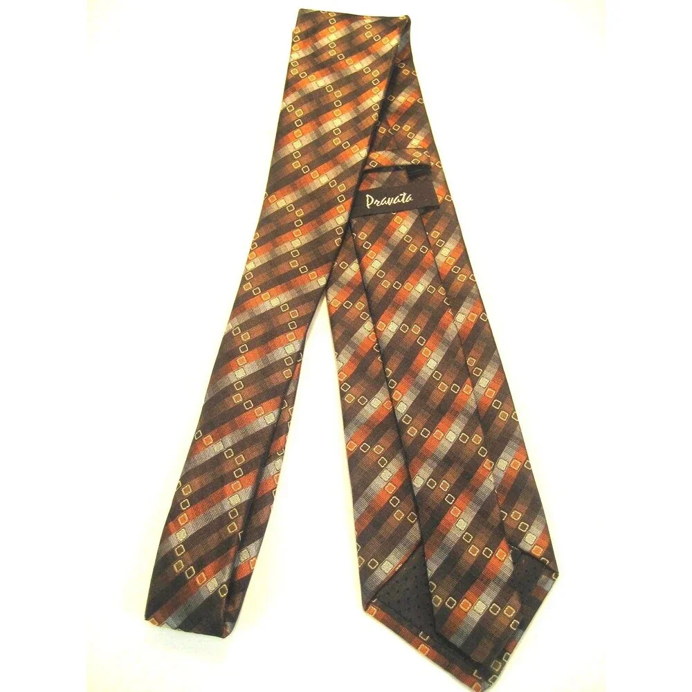 NWOT Pravata 100% Microfibre Brown Striped Necktie